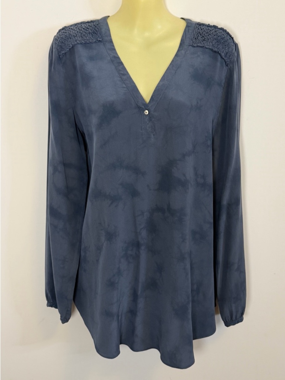 CALYPSO St. Barth Tie Dye Blue Silk Long Sleeve Tunic